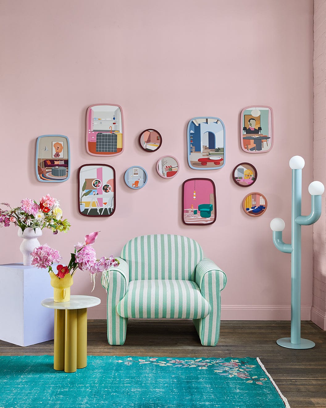 Pink Cupboards Grey Tiles - Original Artwork