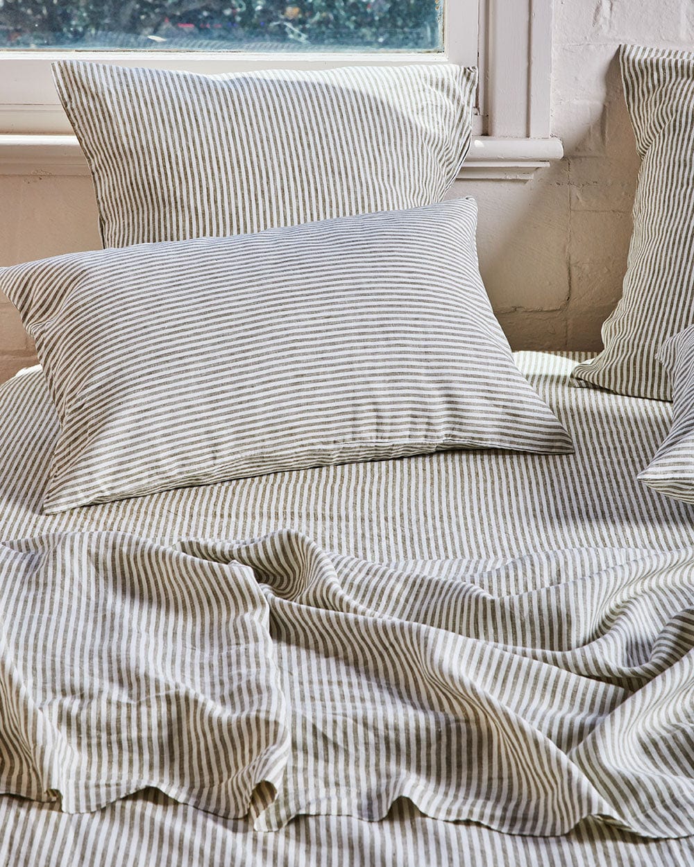 Olive Stripe – Linen Euro Pillowcase Set