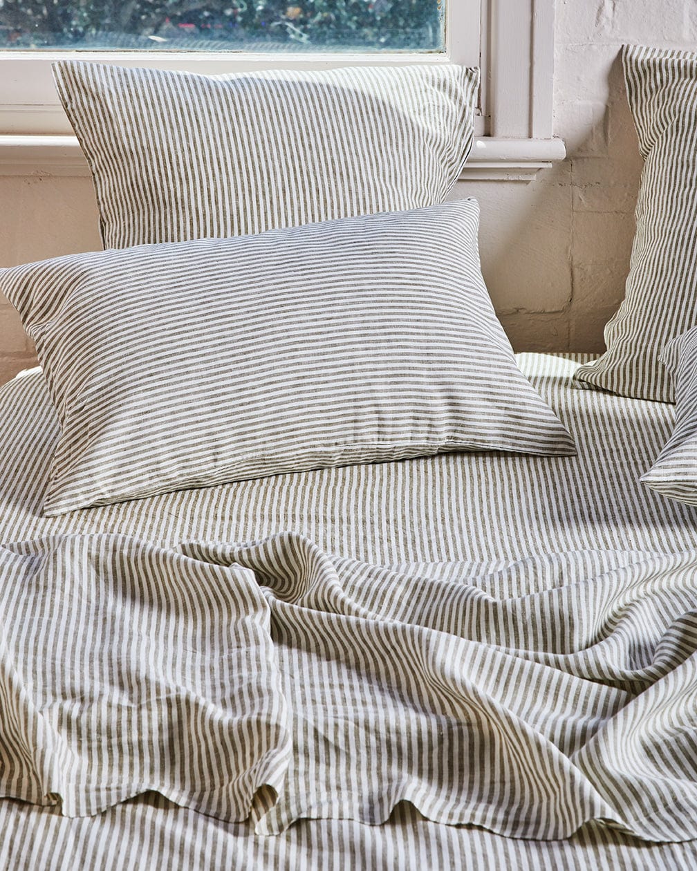 Olive Stripe – Linen Pillowcase Set