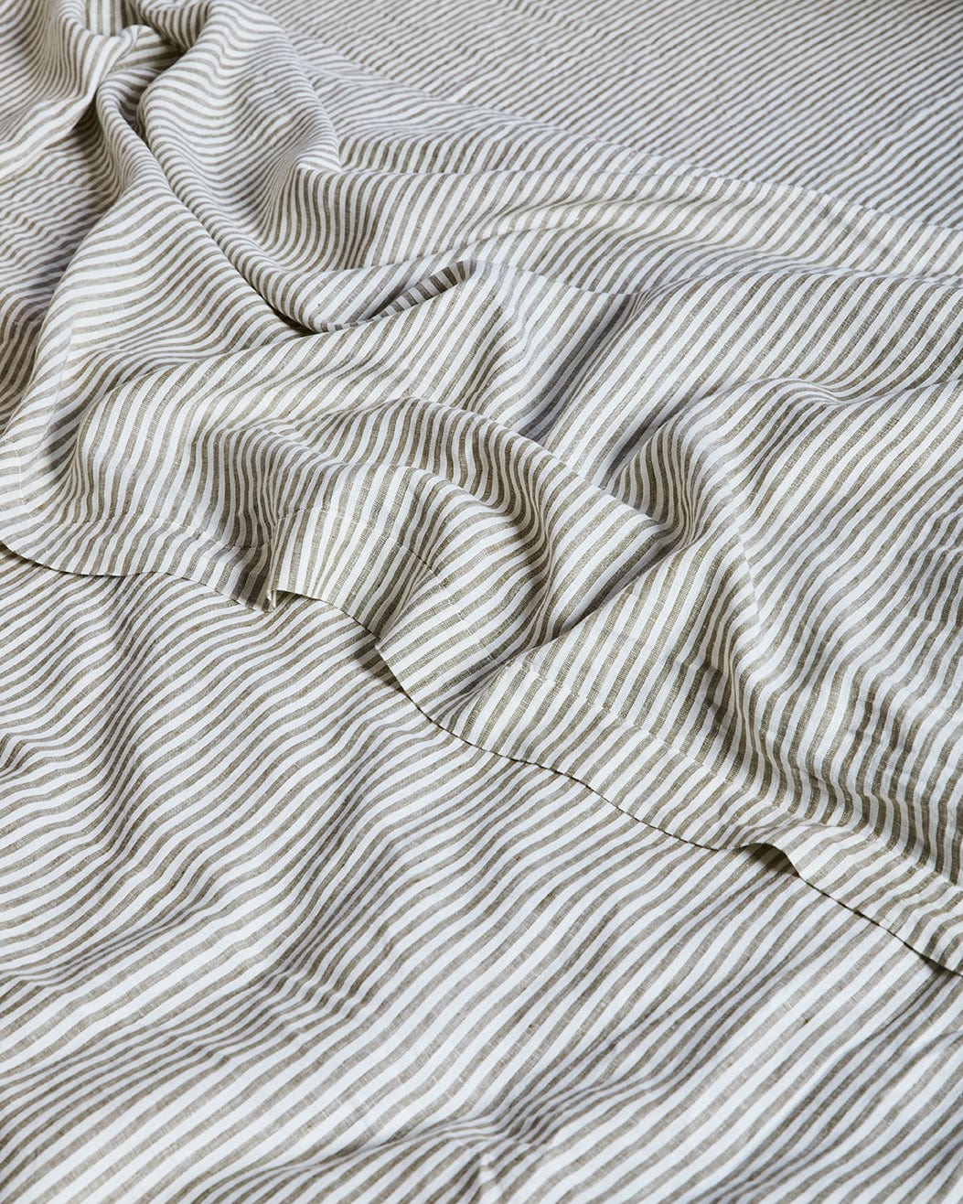 Olive Stripe – Linen Flat Sheet