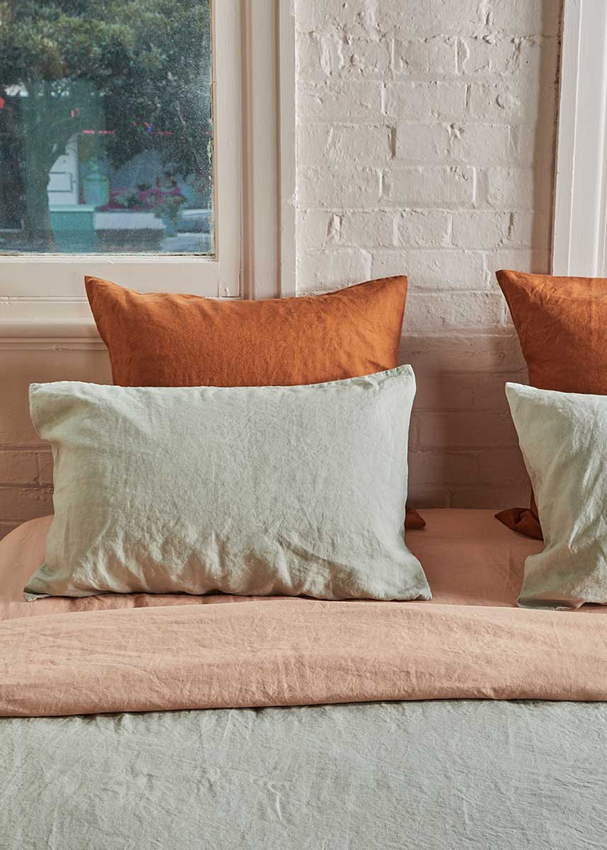 Linen Standard Pillowcase Set - Sage Green