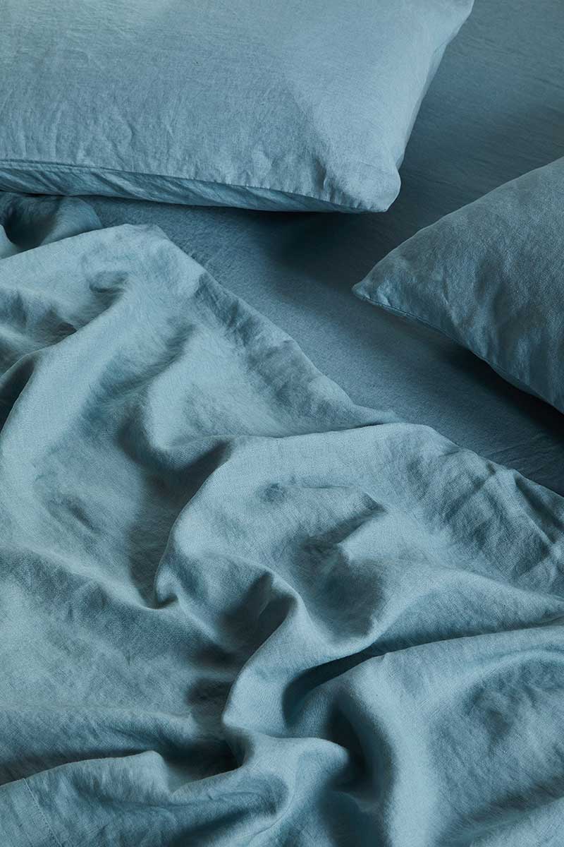 Linen Fitted Sheet - Dusty Blue