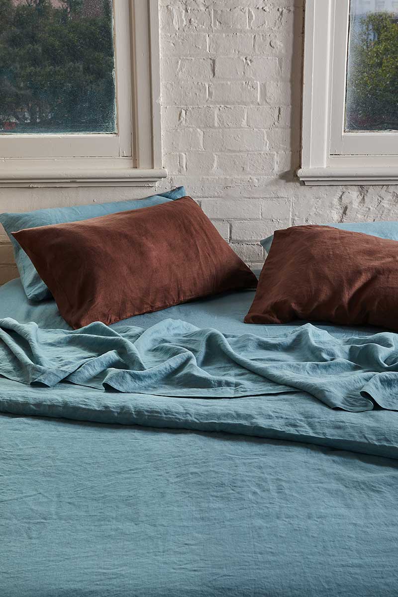 Linen Fitted Sheet - Dusty Blue