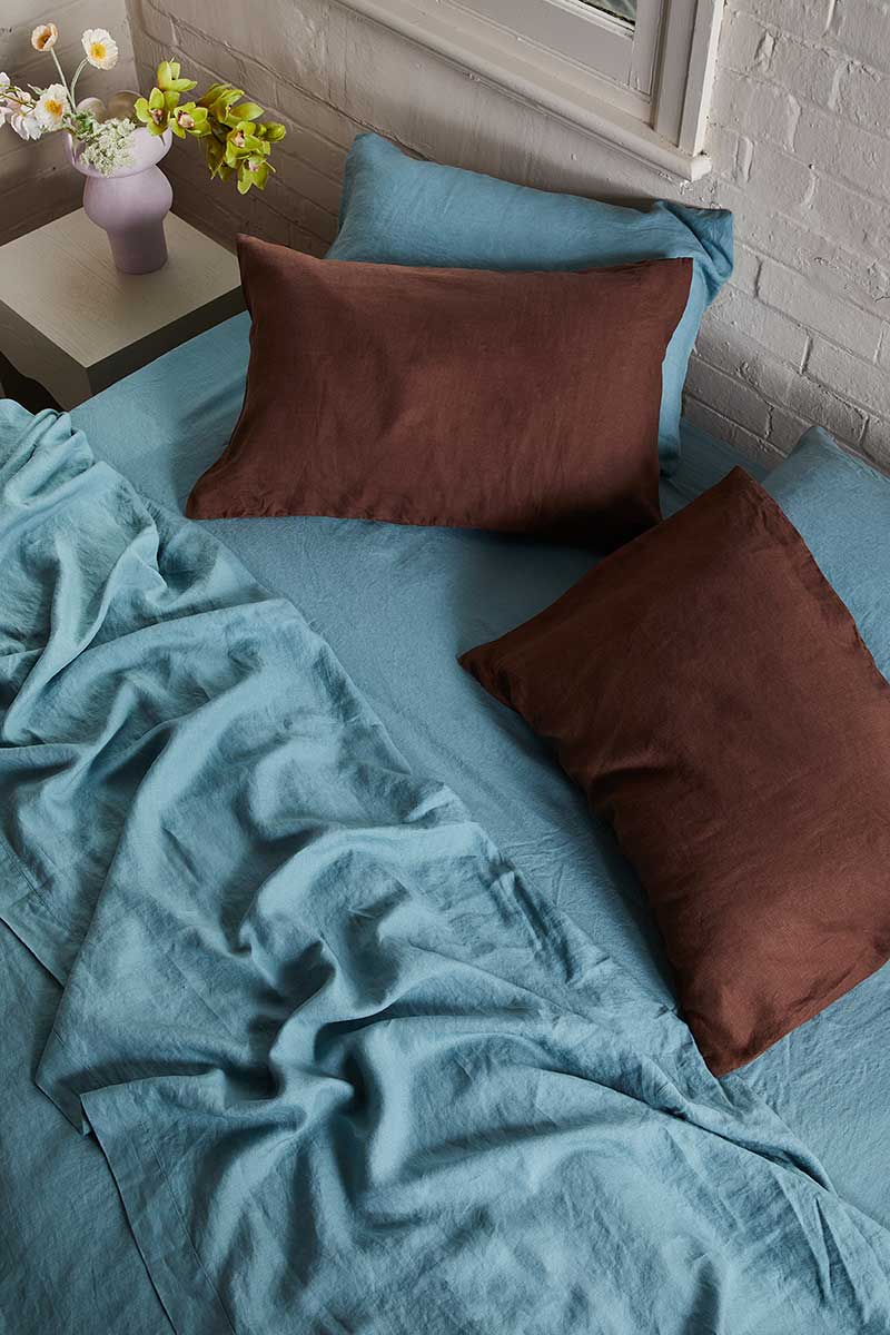 Linen Fitted Sheet - Dusty Blue