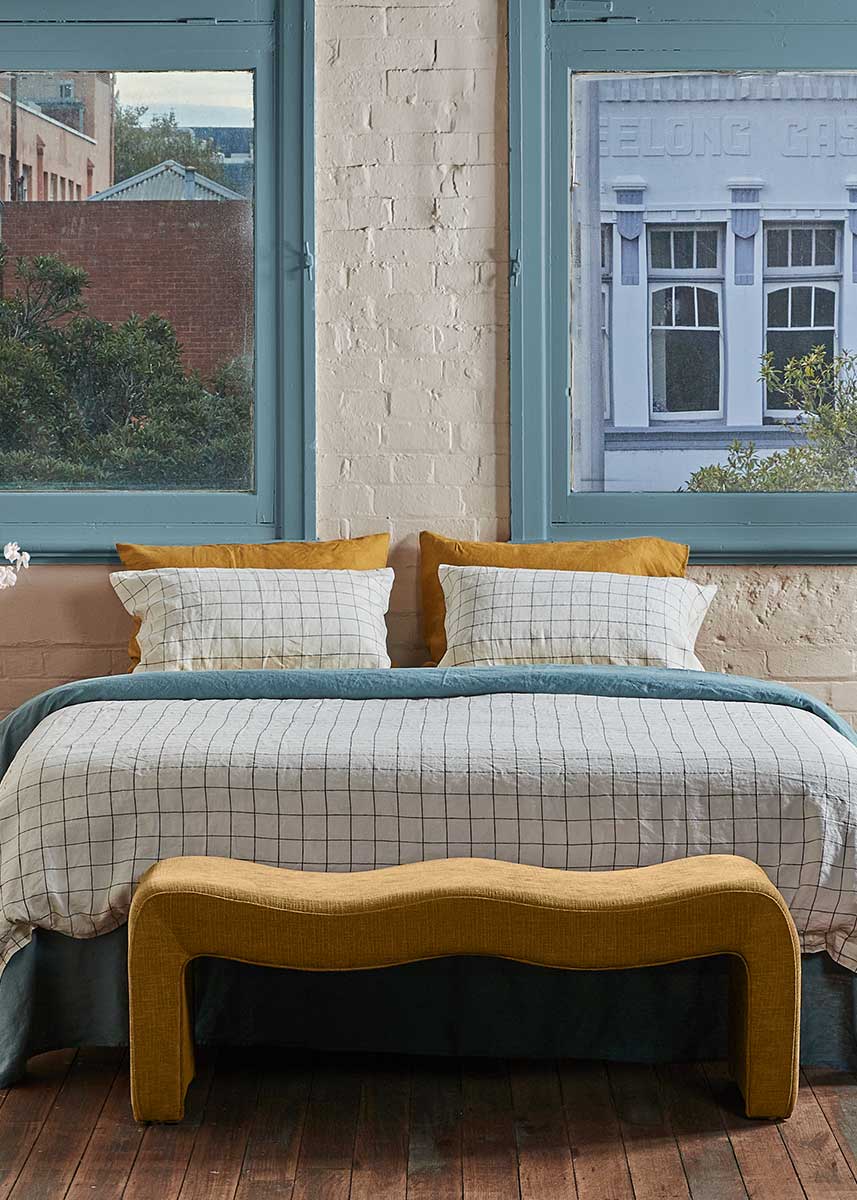 Linen Duvet Cover - Black Grid