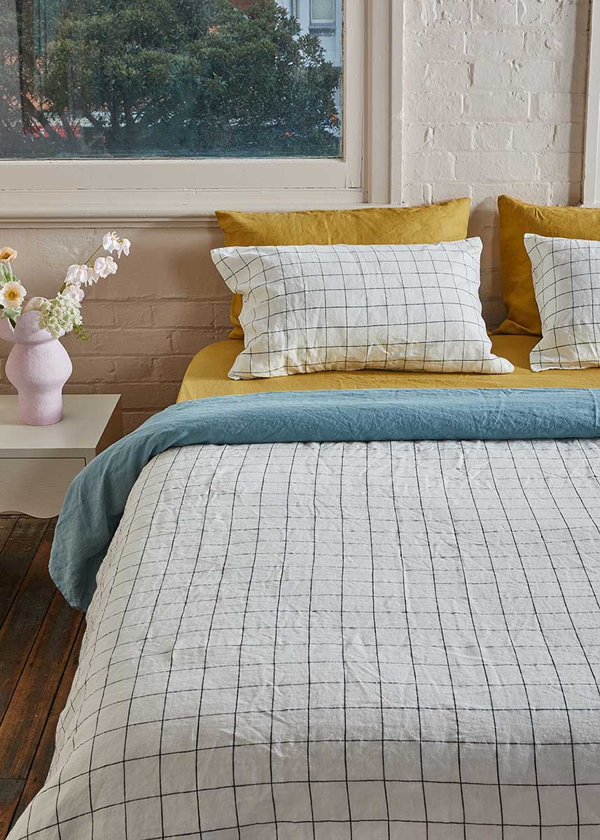 Linen Duvet Cover - Black Grid