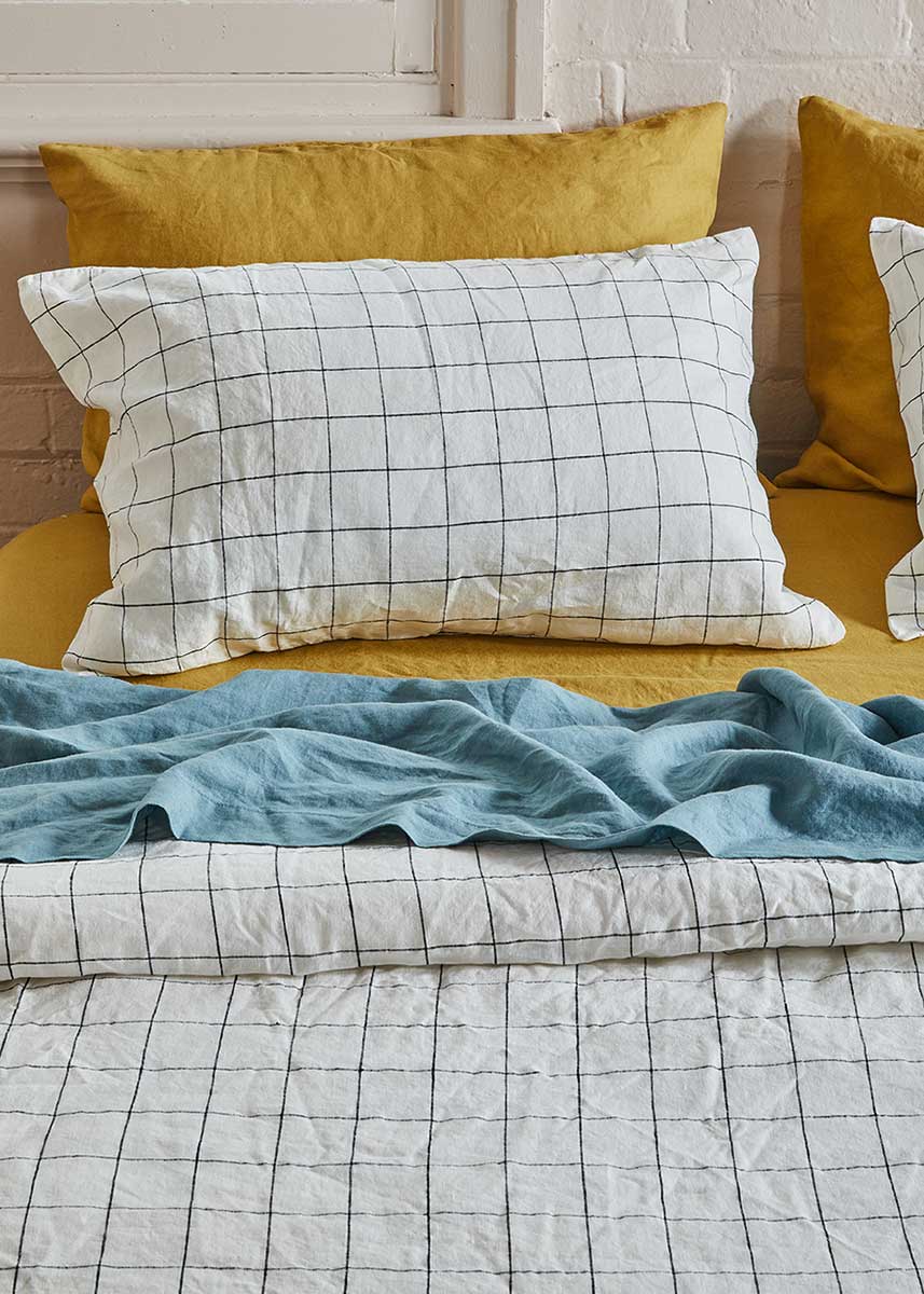 Linen Duvet Cover - Black Grid