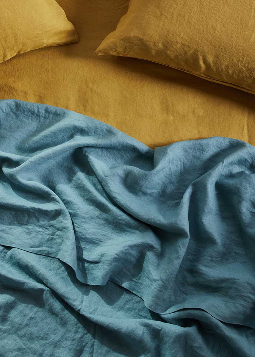 Linen Flat Sheet - Dusty Blue