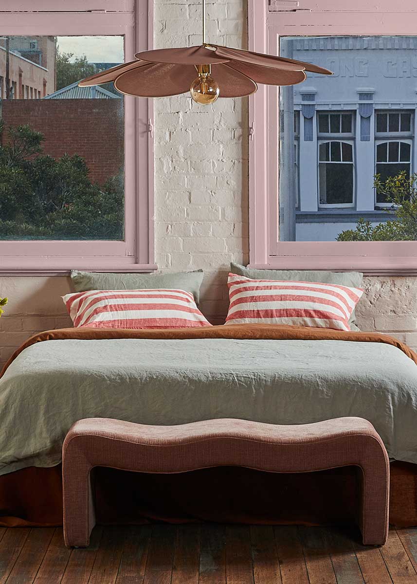Linen Standard Pillowcase Set - Wide Rose Stripes