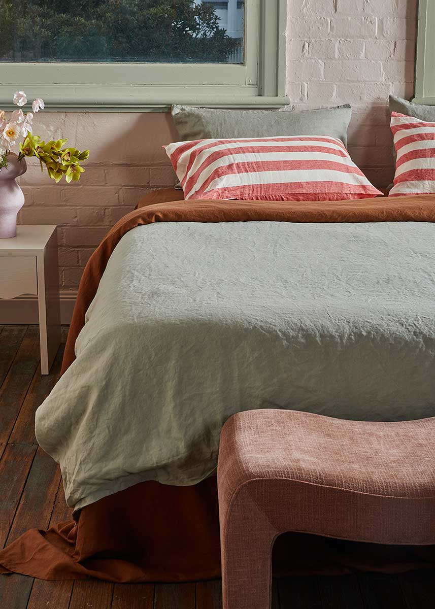 Linen Standard Pillowcase Set - Wide Rose Stripes