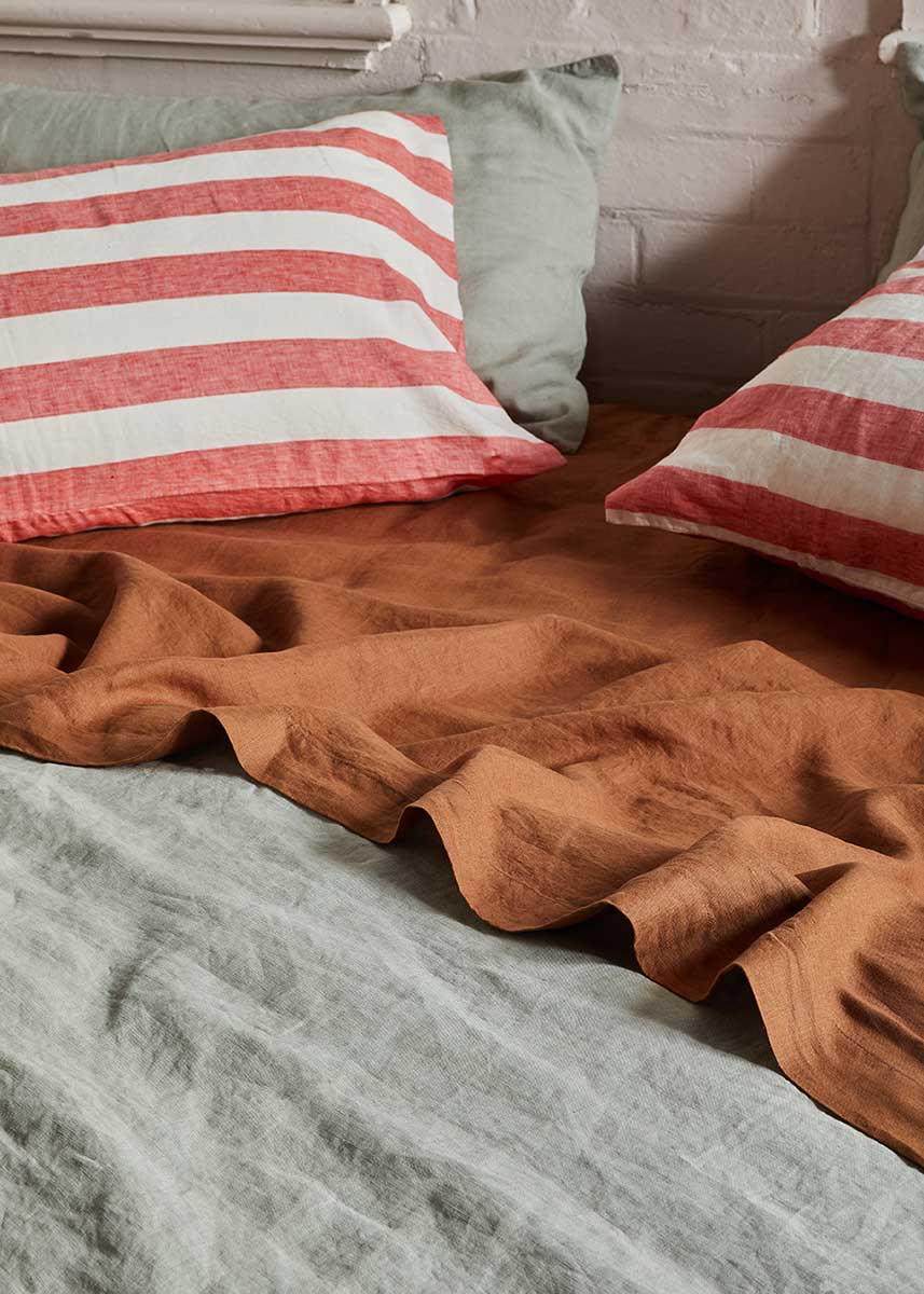 Linen Standard Pillowcase Set - Wide Rose Stripes