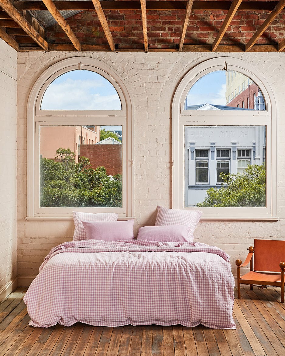 Lilac Gingham – Linen Euro Pillowcase Set