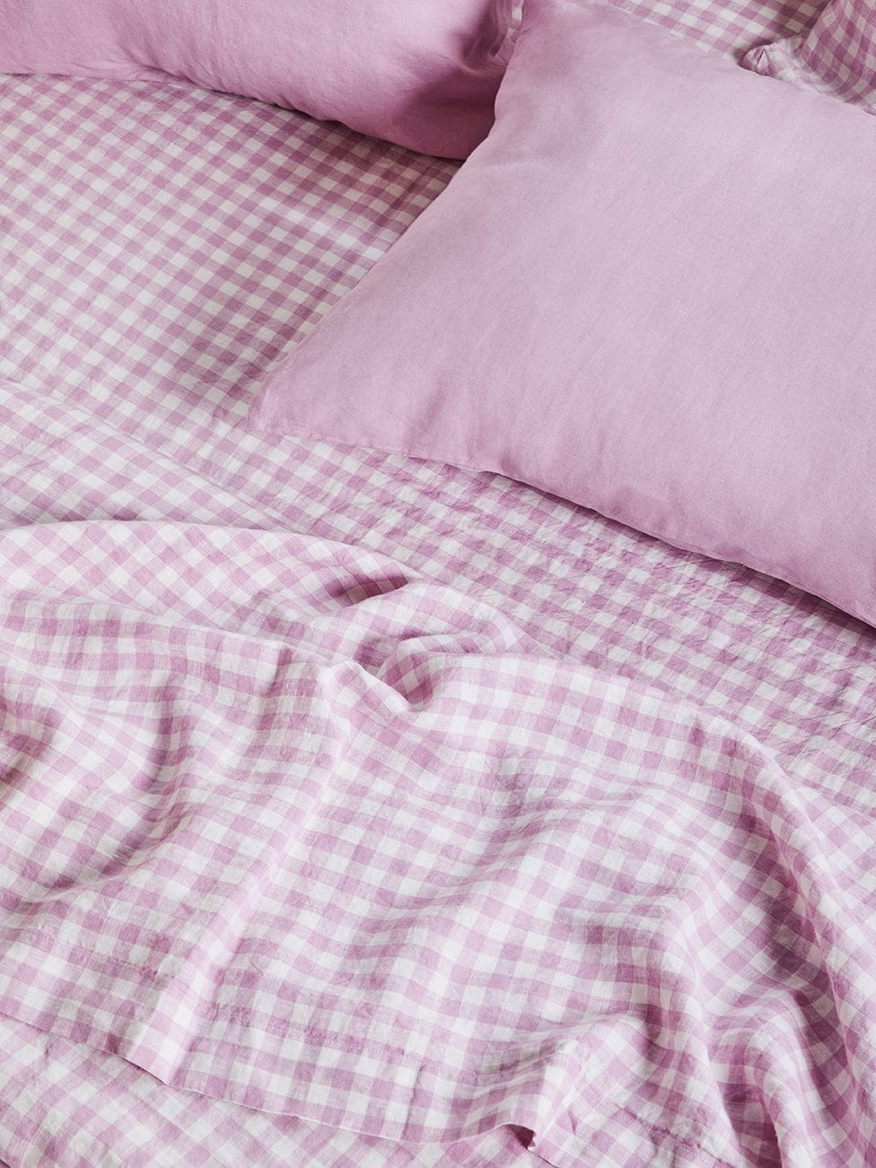 Lilac Gingham – Linen Fitted Sheet