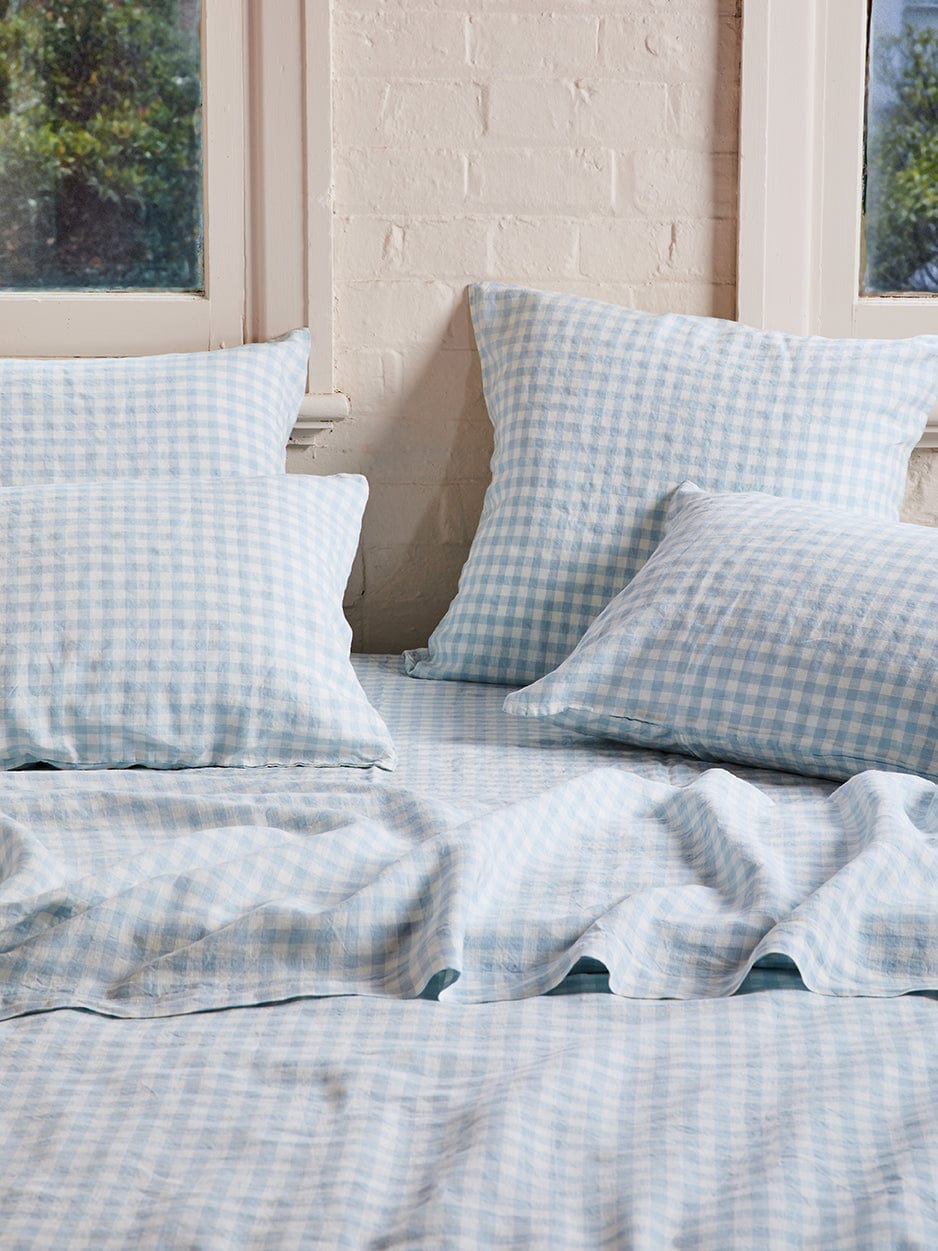 Blue Gingham – Linen Flat Sheet
