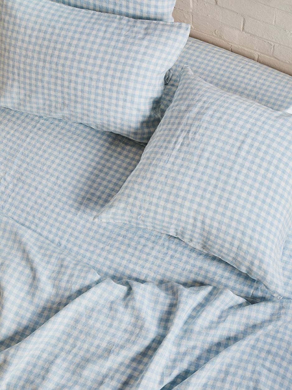 Blue Gingham – Linen Euro Pillowcase Set