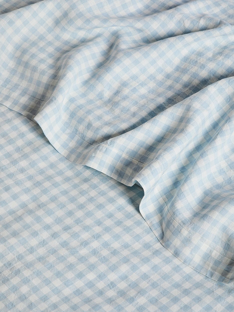 Blue Gingham – Linen Flat Sheet
