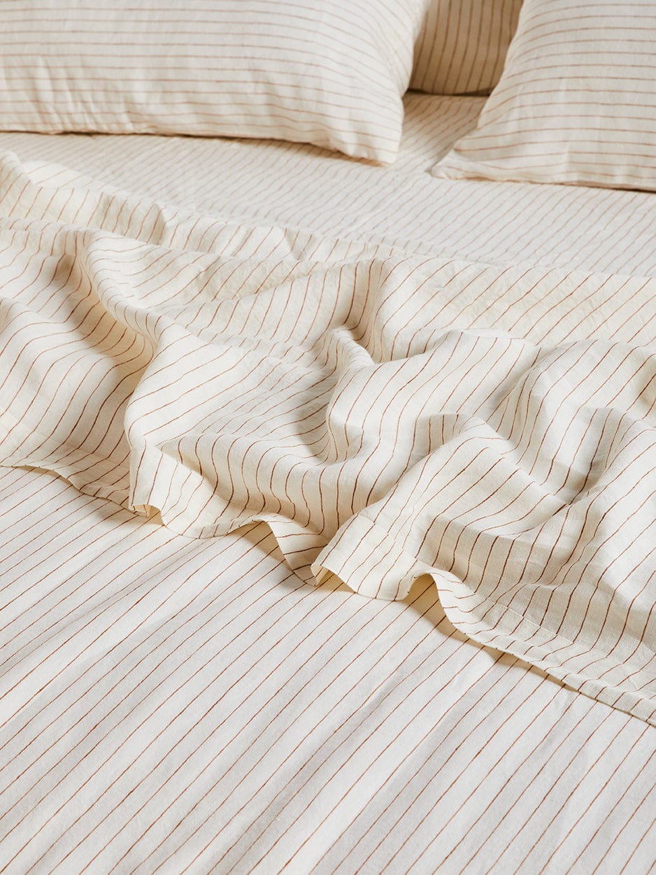 Ginger Pinstripe – Linen Flat Sheet