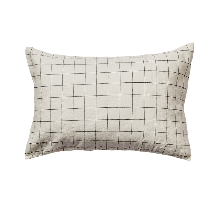 Linen Standard Pillowcase Set - Black Grid