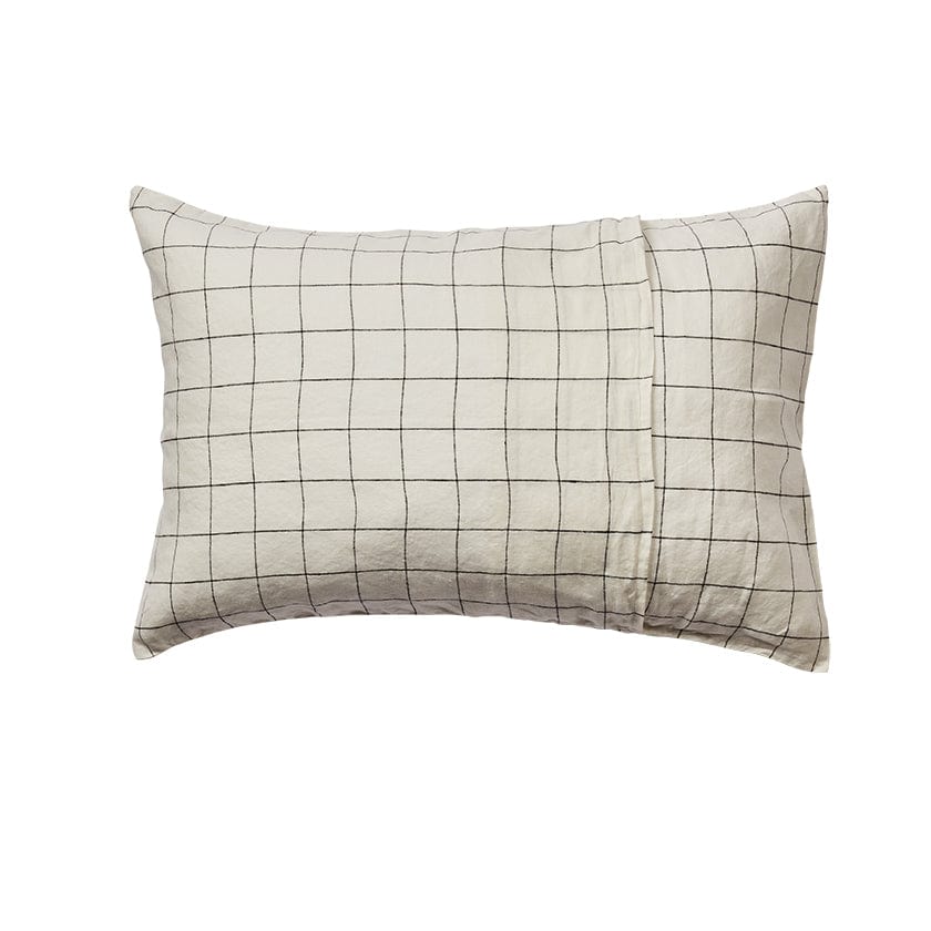 Linen Standard Pillowcase Set - Black Grid