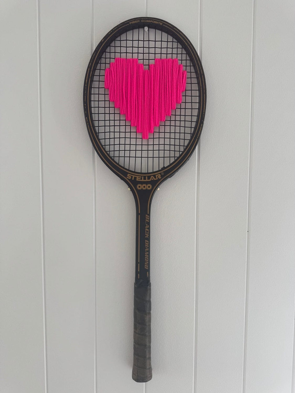 Vintage Tennis Racquet With Woven Heart - Bright Pink