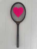 Vintage Tennis Racquet With Woven Heart - Bright Pink