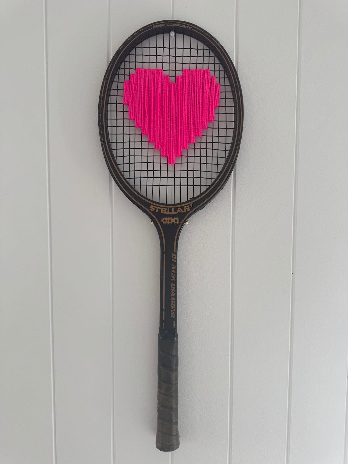 Vintage Tennis Racquet With Woven Heart - Bright Pink