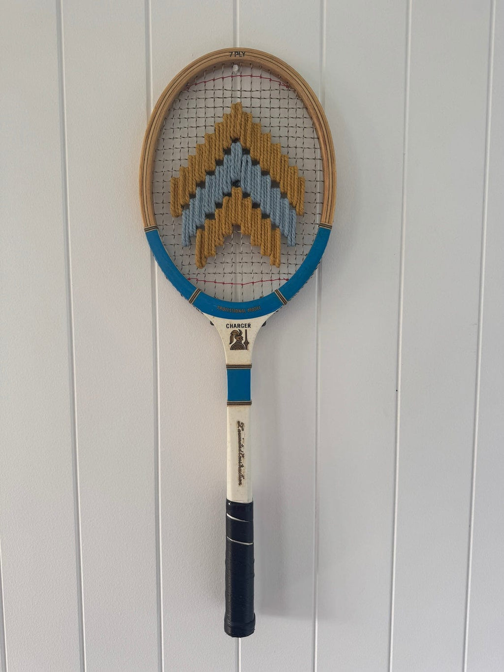 Vintage Tennis Racquet With Woven Chevron