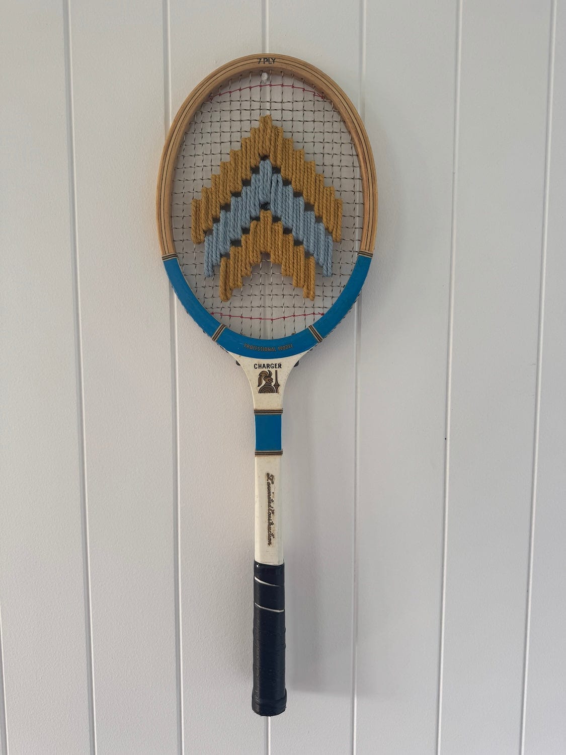 Vintage Tennis Racquet With Woven Chevron