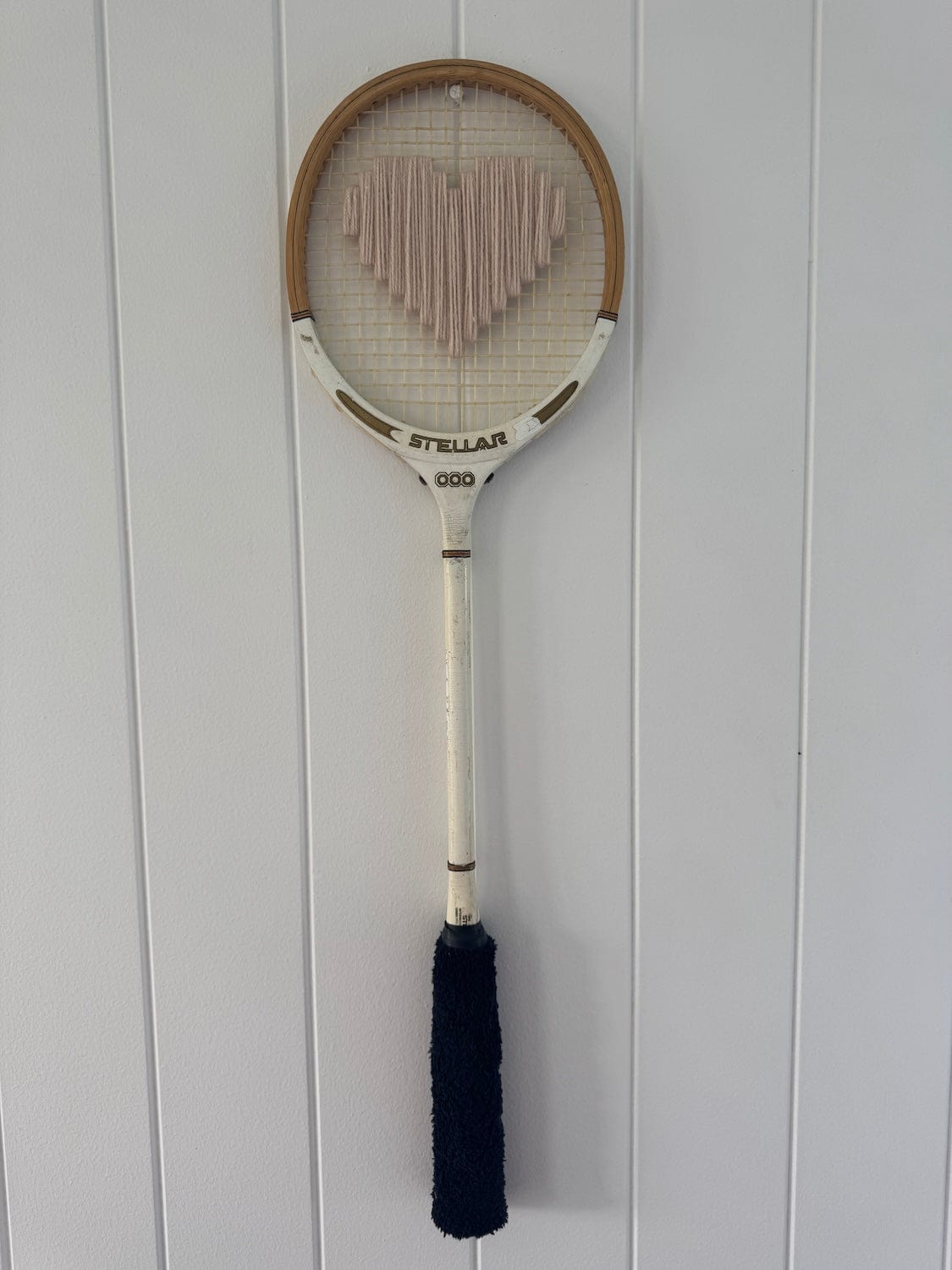 Vintage Squash Racquet With Woven Heart - Light Pink