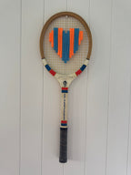 Vintage Tennis Racquet With Woven Heart - Orange & Blue Stripe