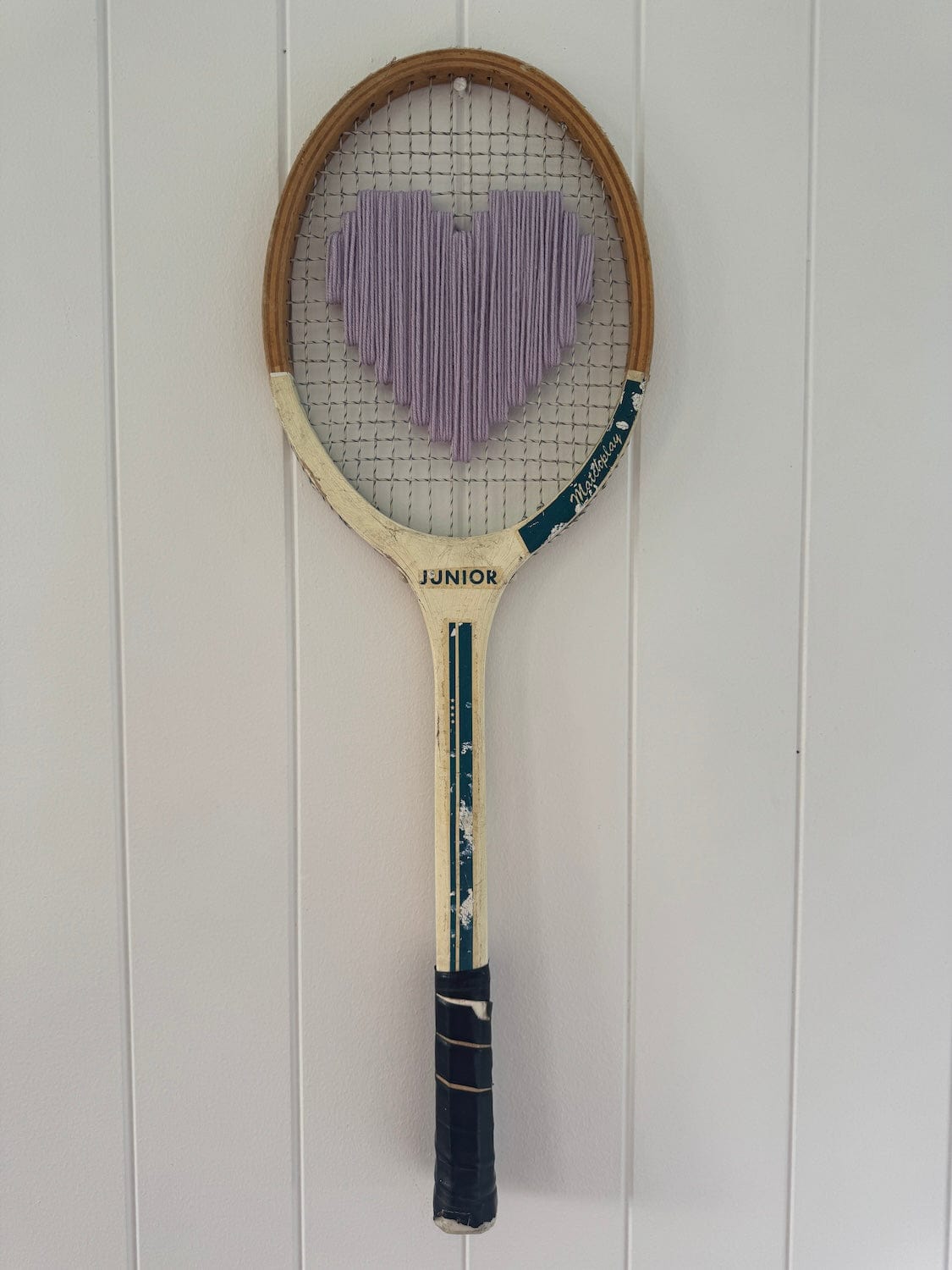 Vintage Tennis Racquet With Woven Heart - Lilac