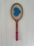Vintage Tennis Racquet With Woven Heart - Blue (Horizontal)