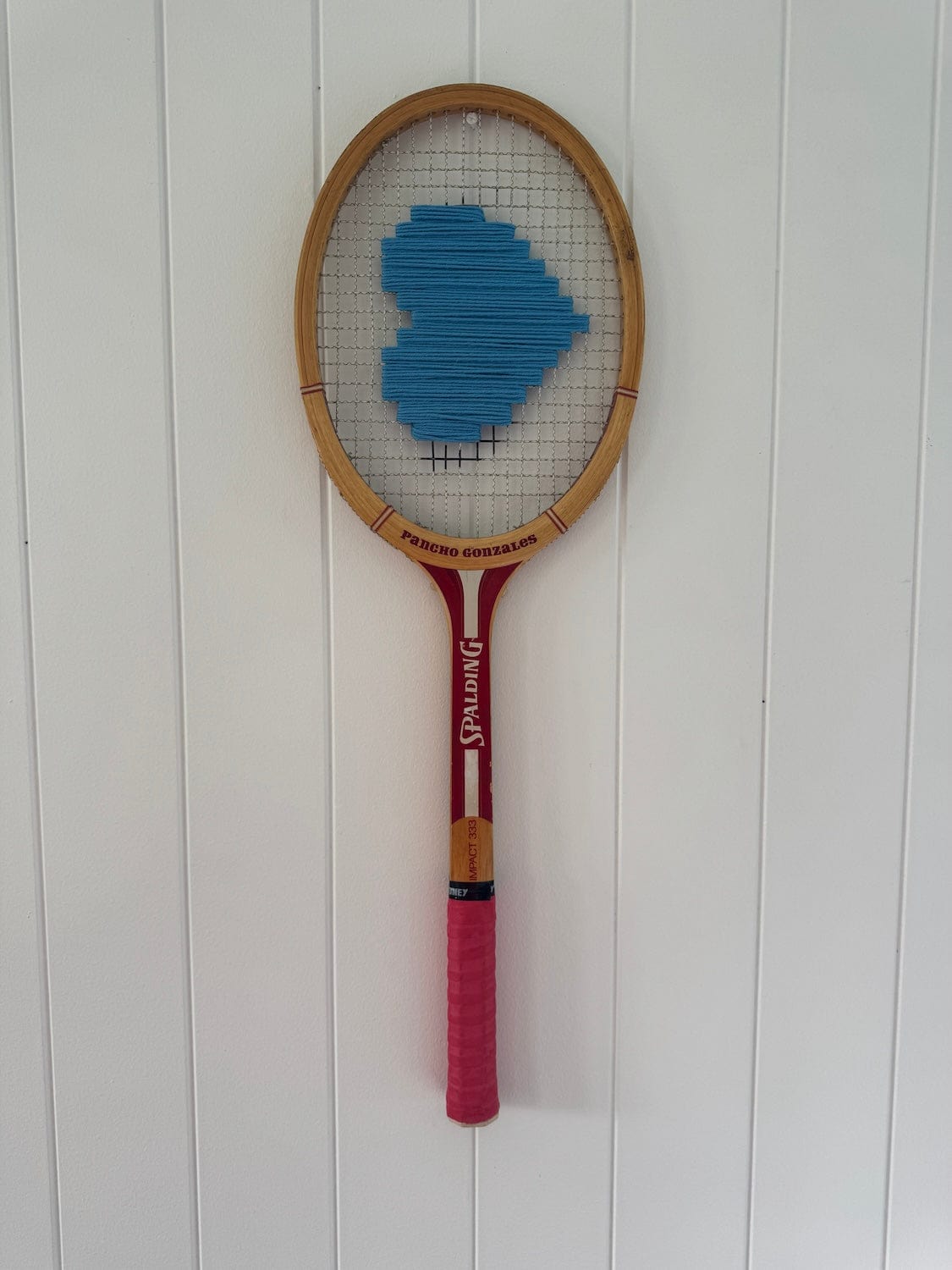 Vintage Tennis Racquet With Woven Heart - Blue (Horizontal)