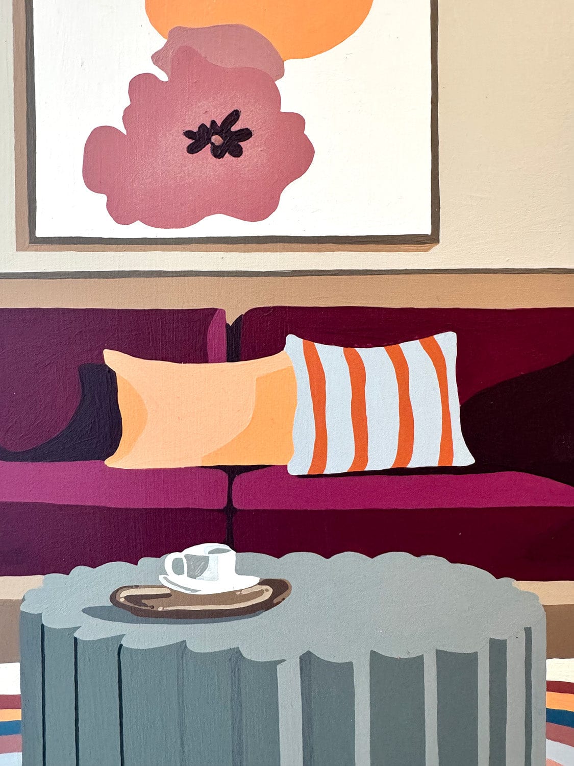 Orange Cushion Purple Couch - Original Artwork