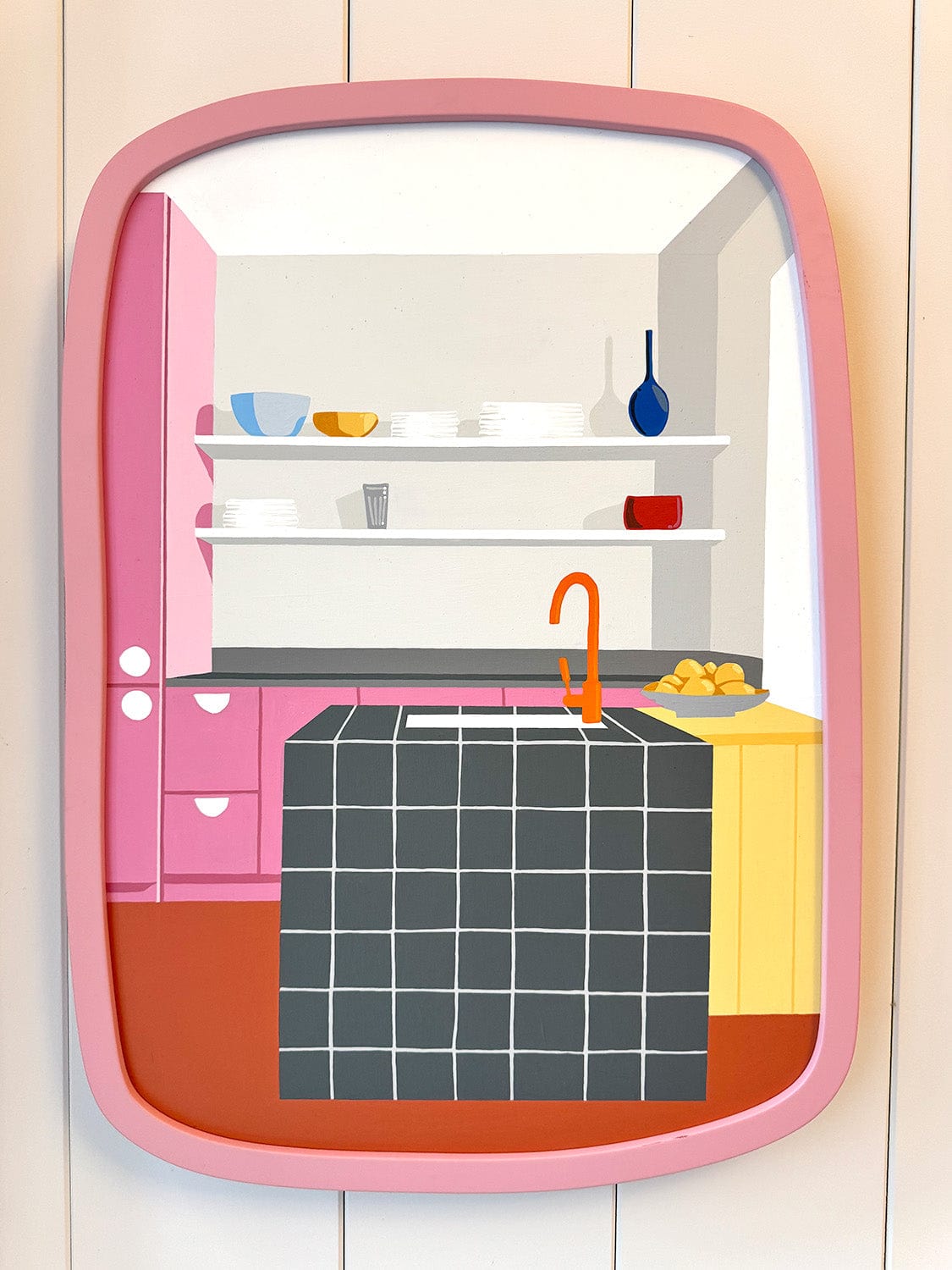 Pink Cupboards Grey Tiles - Original Artwork