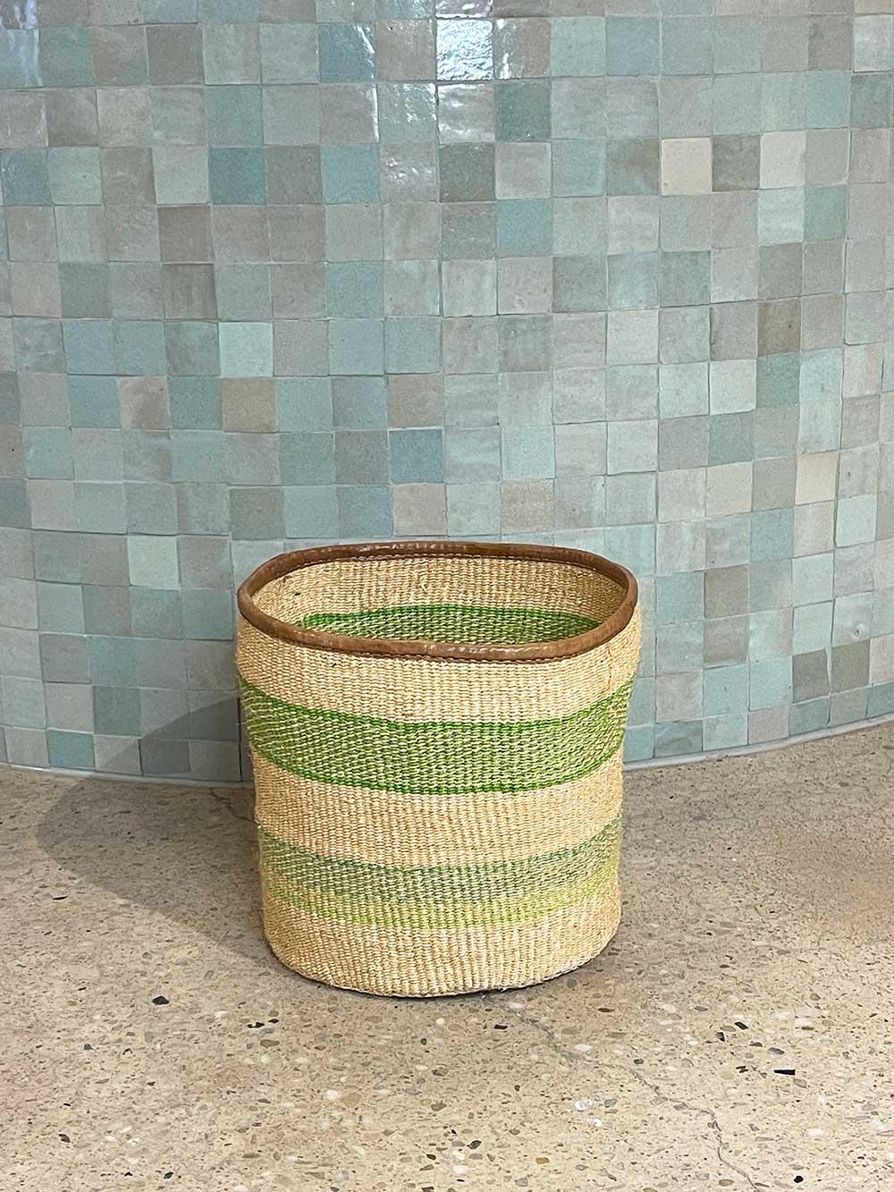 Kenyan Sisal Basket with Leather - Large