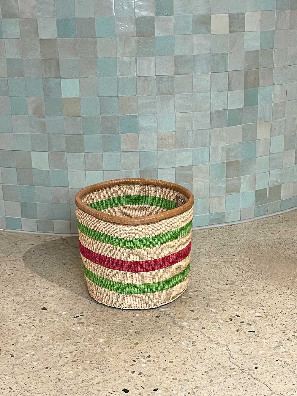 Kenyan Sisal Basket with Leather - Medium