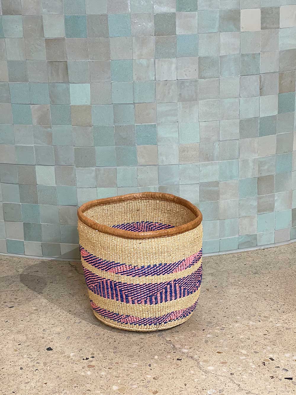 Kenyan Sisal Basket with Leather - Medium