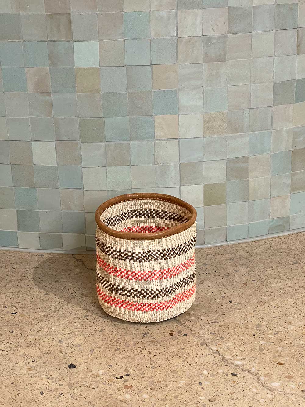 Kenyan Sisal Basket with Leather - Small