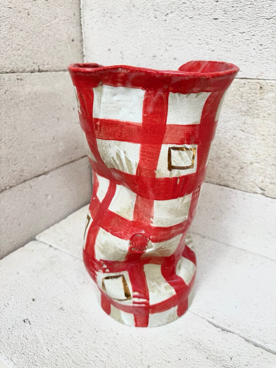 Tall Crush Vase - 'Gold Cherry Check'