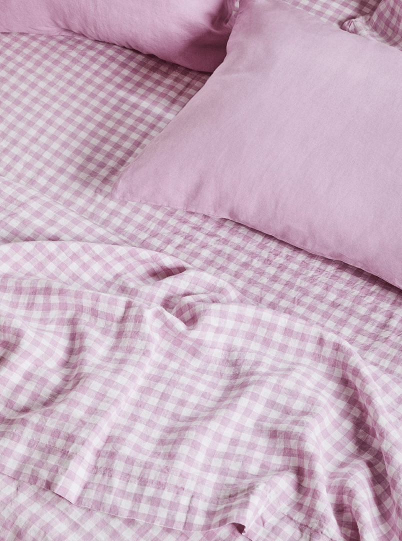 Lilac Gingham – Linen Duvet Cover