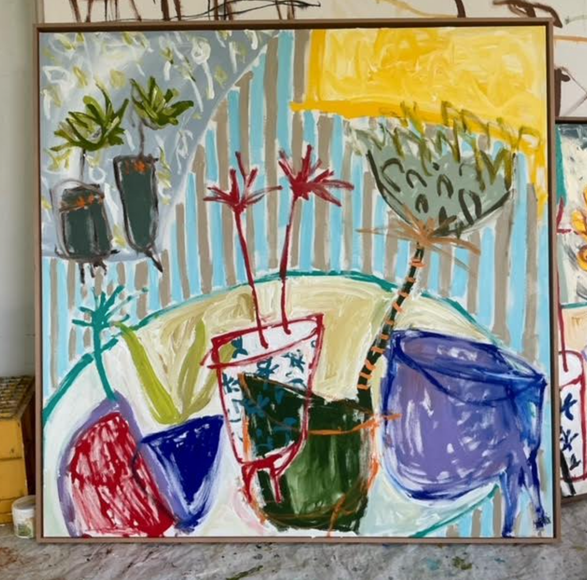 Still Life, House Plants And Wallpaper - Original Art