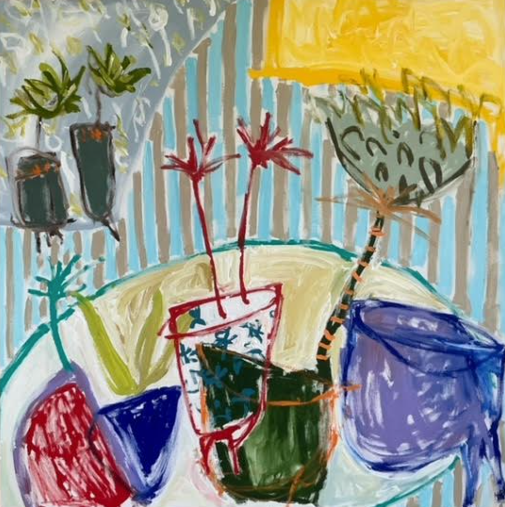 Still Life, House Plants And Wallpaper - Original Art