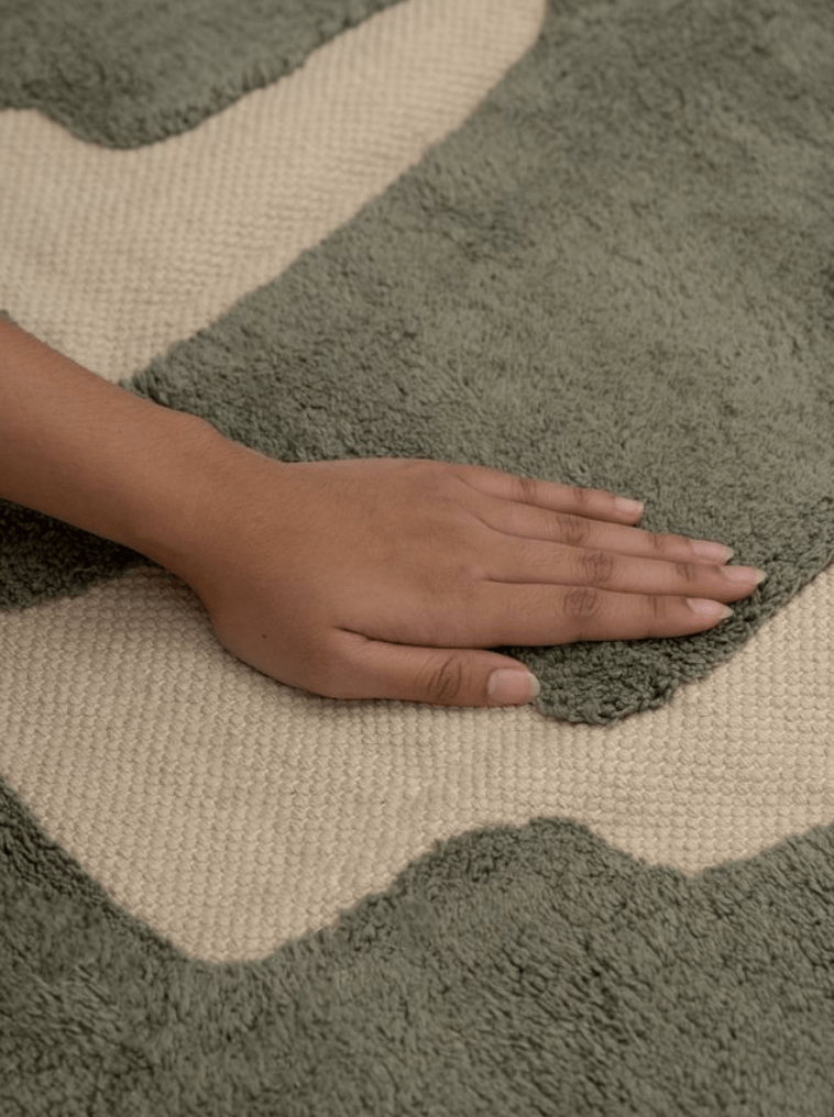 Tarkine Green Washable Organic Cotton Cut Pile Rug