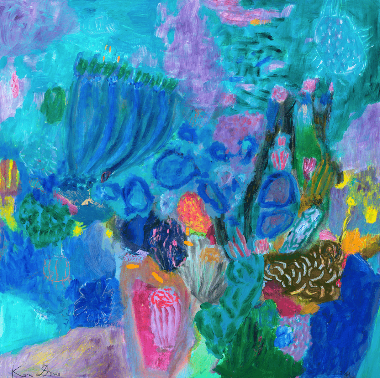 Ultramarine and Jade Coral Head - Framed Limited Edition Print