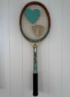 Vintage Tennis Racquet Wall Hanging With Woven Heart - Mini Hearts-Wall Hangings-What A Racquet-Greenhouse Interiors Pty Ltd
