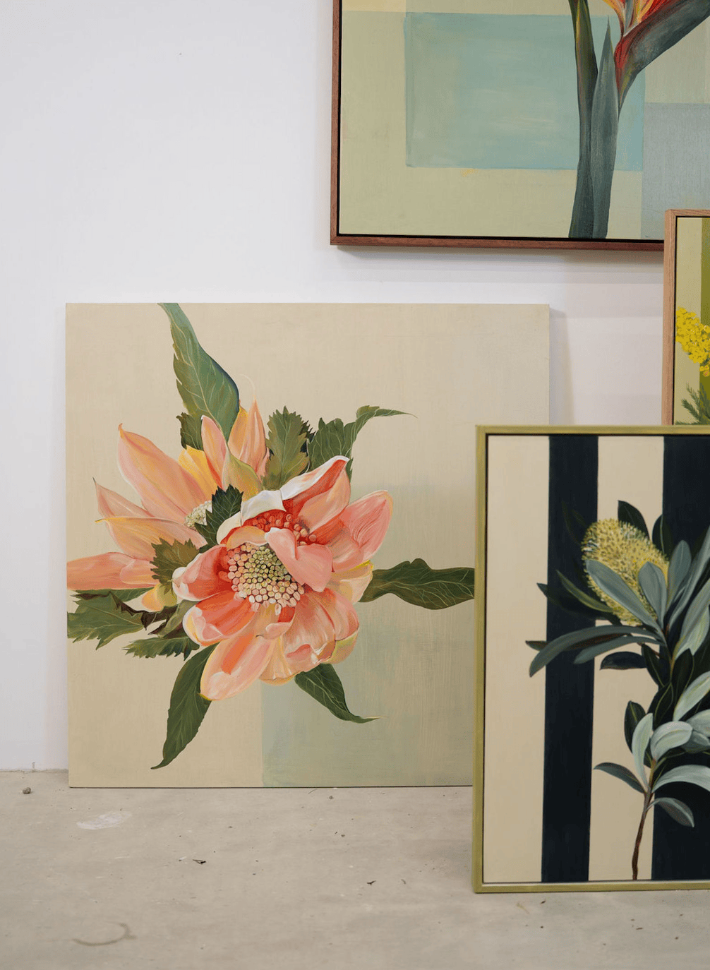 Waratah On Sage - Original Art-Original Art-Nay Bellamy-Greenhouse Interiors Pty Ltd