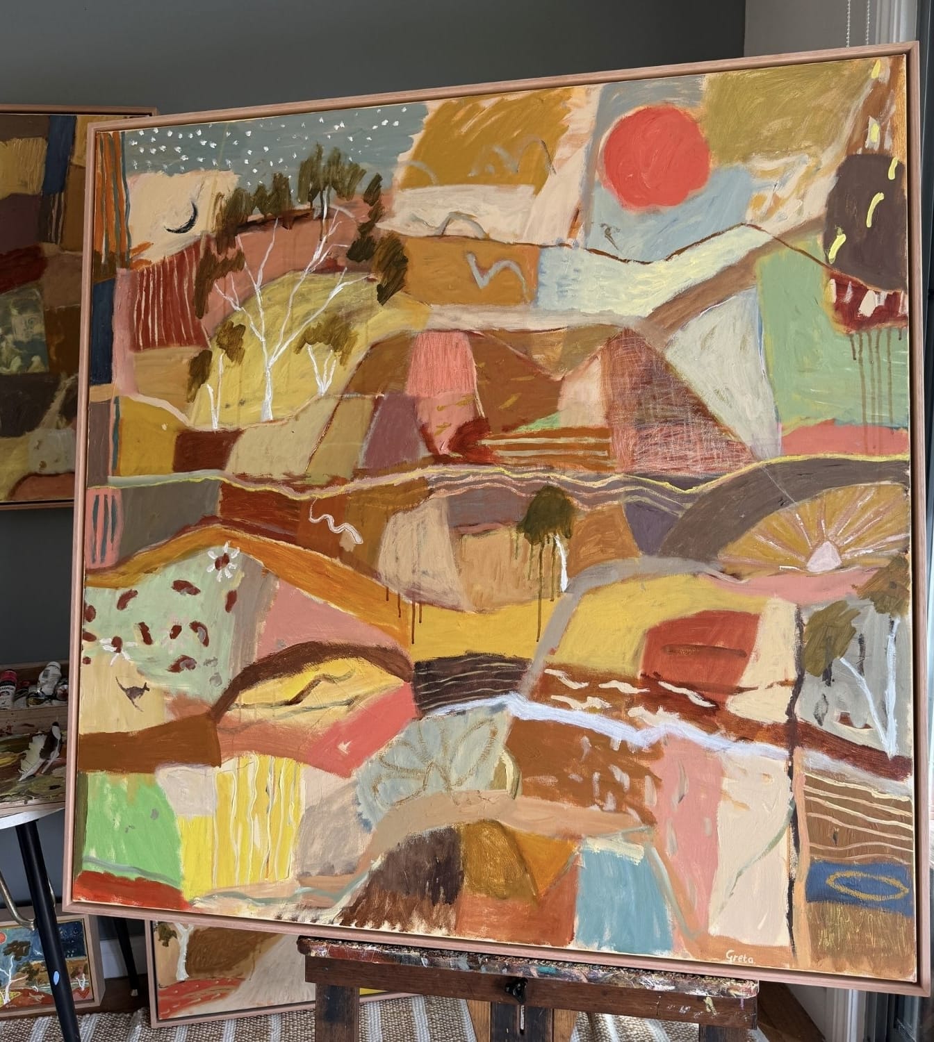 Red Sun, Old Tracks - Original Artwork-Original Art-Greta Hounslow-Greenhouse Interiors Pty Ltd