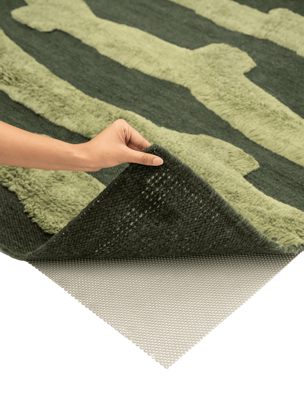 Cradle Green Washable Wool Fine Cut Pile Rug