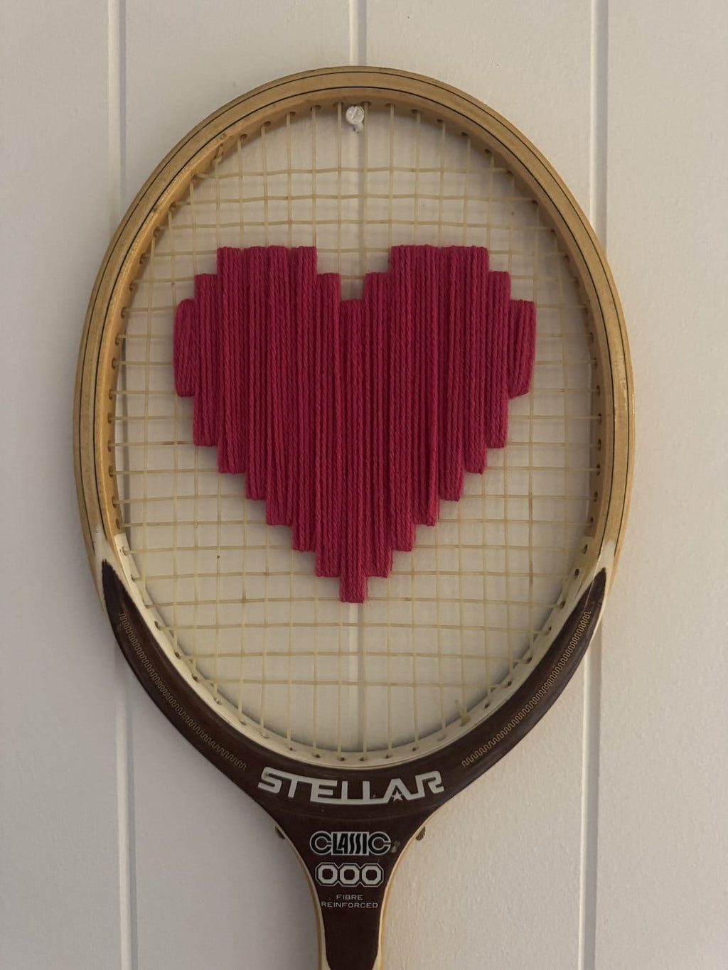 What A Racquet! Vintage Tennis Racquet Wall Hanging With Woven Heart - Deep Pink-Wall Hangings-What A Racquet-Greenhouse Interiors Pty Ltd